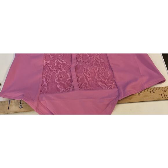 UNCOOYEE Sexy Floral Lace Thong Bodysuit Halter VNeck Sleeveless Backless Pink S - Picture 10 of 11